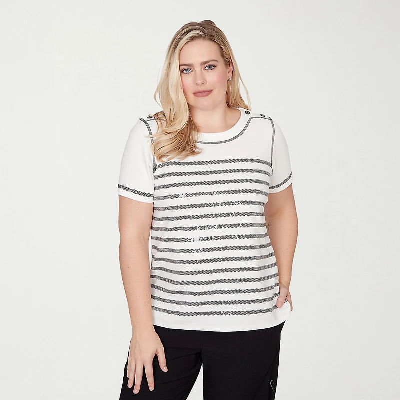 Alfred Dunner Crowd Pleaser Womens Crew Neck Short Sleeve T-Shirt