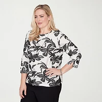 Alfred Dunner Crowd Pleaser Womens Crew Neck 3/4 Sleeve T-Shirt