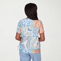 Alfred Dunner Caribbean Blues Womens Crew Neck Short Sleeve T-Shirt