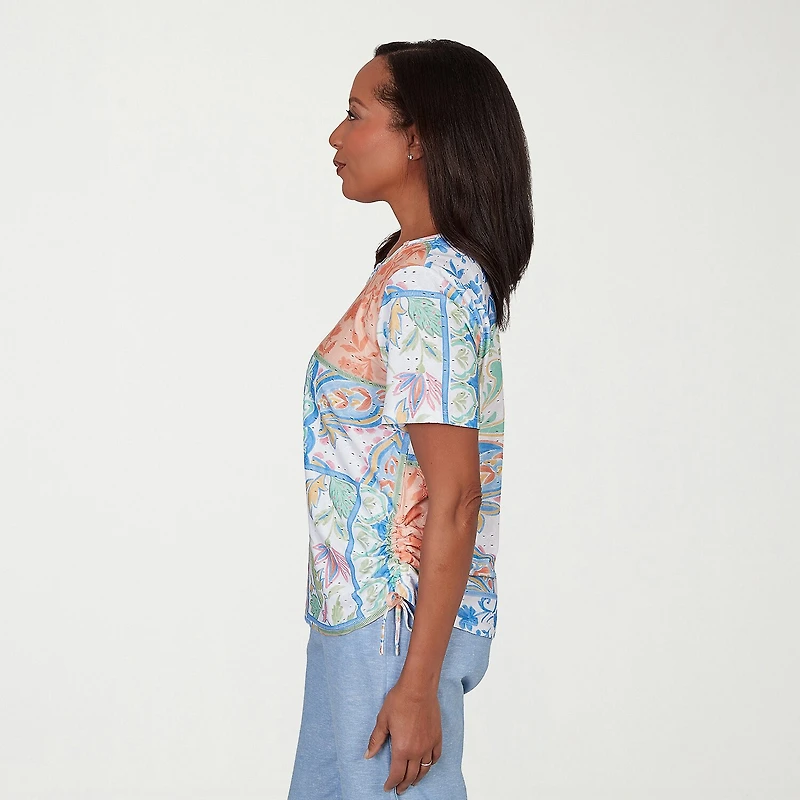 Alfred Dunner Caribbean Blues Womens Crew Neck Short Sleeve T-Shirt