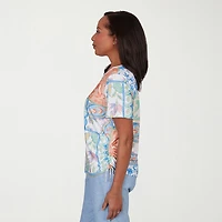 Alfred Dunner Caribbean Blues Womens Crew Neck Short Sleeve T-Shirt