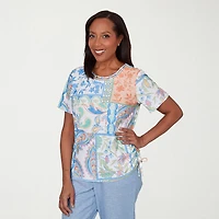 Alfred Dunner Caribbean Blues Womens Crew Neck Short Sleeve T-Shirt