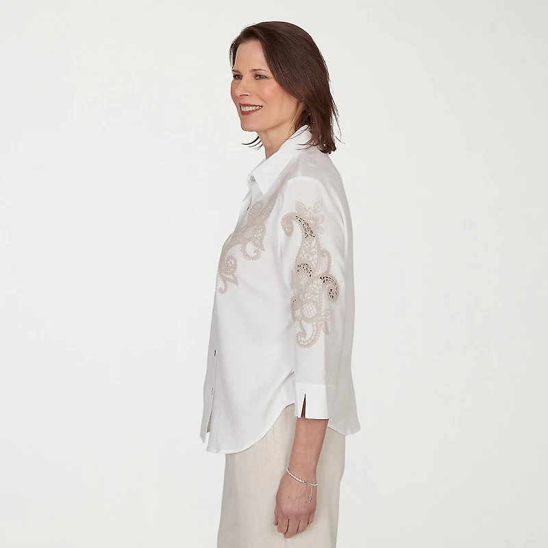 Alfred Dunner Natural Wonder Womens 3/4 Sleeve Blouse