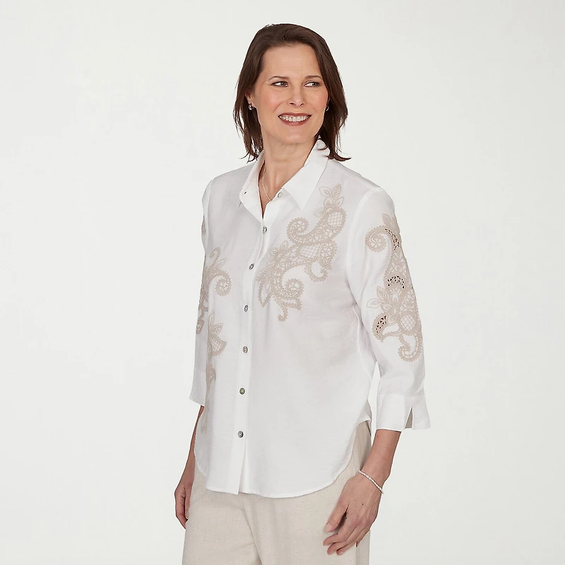 Alfred Dunner Natural Wonder Womens 3/4 Sleeve Blouse