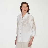 Alfred Dunner Natural Wonder Womens 3/4 Sleeve Blouse