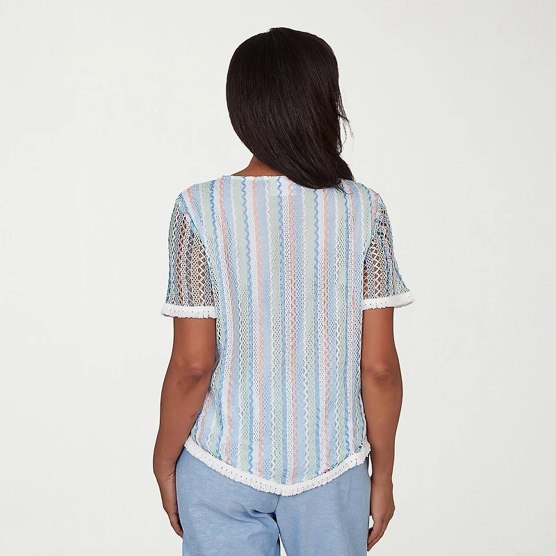 Alfred Dunner Caribbean Blues Womens Crew Neck Short Sleeve T-Shirt