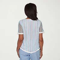 Alfred Dunner Caribbean Blues Womens Crew Neck Short Sleeve T-Shirt