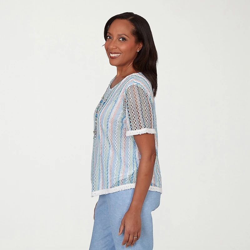 Alfred Dunner Caribbean Blues Womens Crew Neck Short Sleeve T-Shirt