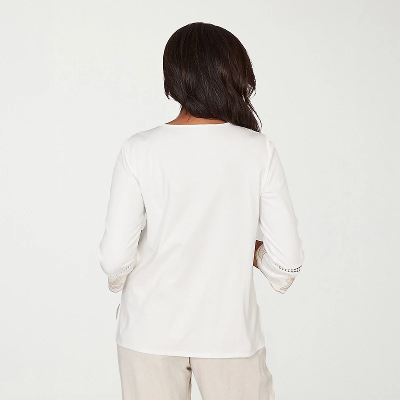 Alfred Dunner Natural Wonder Womens Crew Neck 3/4 Sleeve T-Shirt