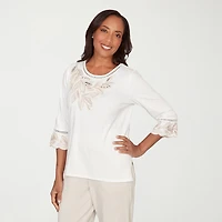 Alfred Dunner Natural Wonder Womens Crew Neck 3/4 Sleeve T-Shirt