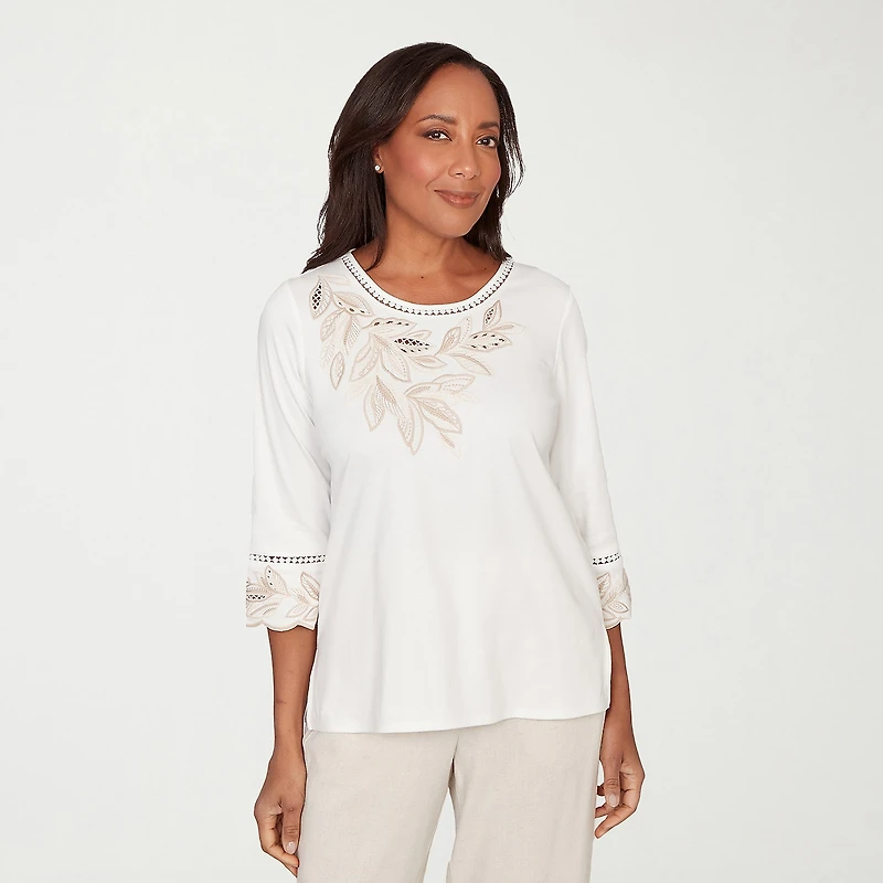 Alfred Dunner Natural Wonder Womens Crew Neck 3/4 Sleeve T-Shirt
