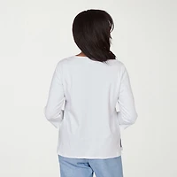 Alfred Dunner Caribbean Blues Womens Crew Neck 3/4 Sleeve T-Shirt
