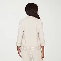 Alfred Dunner Natural Wonder Womens 3/4 Sleeve Regular Fit Button-Down Shirt
