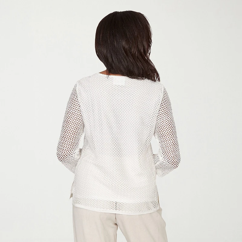 Alfred Dunner Natural Wonder Womens Round Neck 3/4 Sleeve T-Shirt