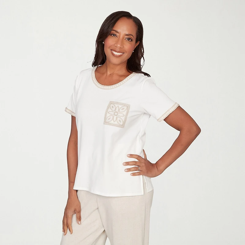 Alfred Dunner Natural Wonder Womens Crew Neck Short Sleeve T-Shirt