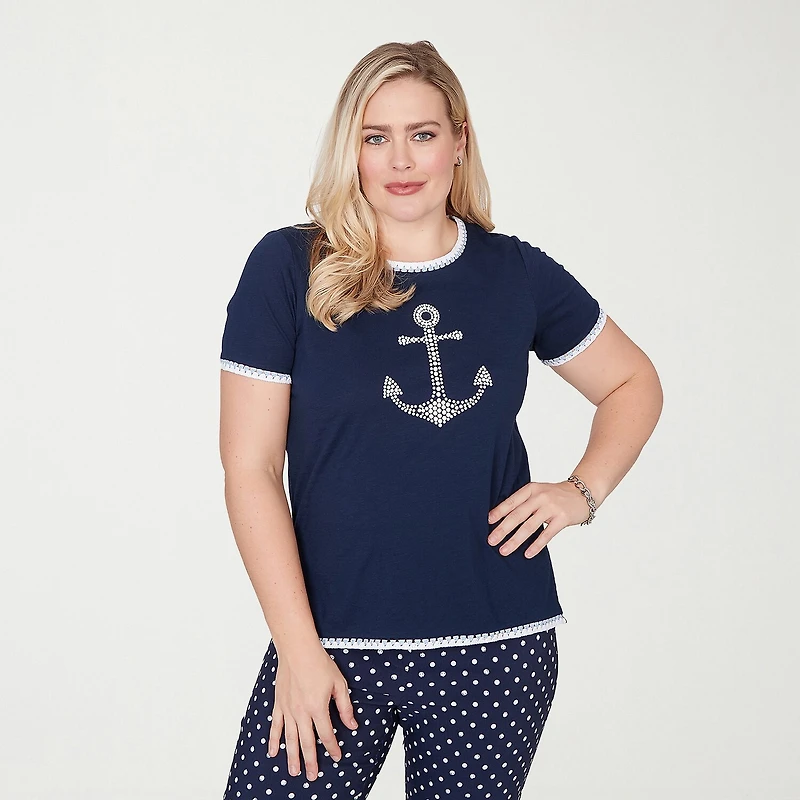 Alfred Dunner Port Side Womens Crew Neck Short Sleeve T-Shirt