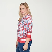 Alfred Dunner Port Side Womens Keyhole Neck 3/4 Sleeve T-Shirt