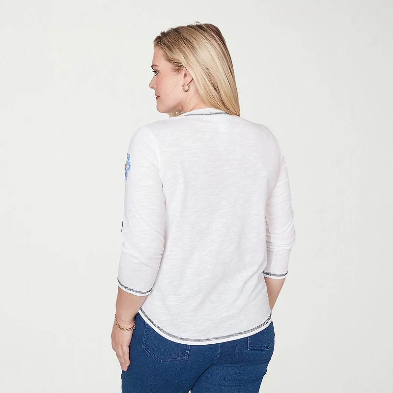 Alfred Dunner Port Side Womens V Neck 3/4 Sleeve T-Shirt