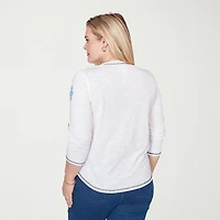 Alfred Dunner Port Side Womens V Neck 3/4 Sleeve T-Shirt
