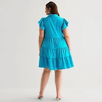 Danny & Nicole Womens Plus Short Sleeve Shirt Dress