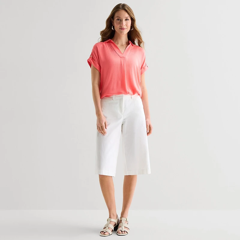 Liz Claiborne Womens Petite Short Sleeve Blouse
