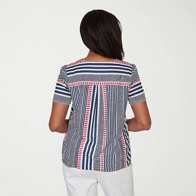 Alfred Dunner Port Side Womens V Neck Short Sleeve T-Shirt