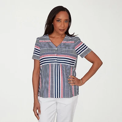 Alfred Dunner Port Side Womens V Neck Short Sleeve T-Shirt