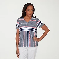 Alfred Dunner Port Side Womens V Neck Short Sleeve T-Shirt