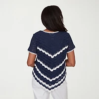 Alfred Dunner Port Side Womens Crochet Crew Neck T-Shirt