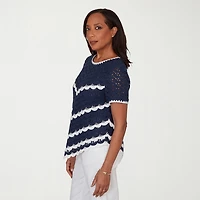 Alfred Dunner Port Side Womens Crochet Crew Neck T-Shirt