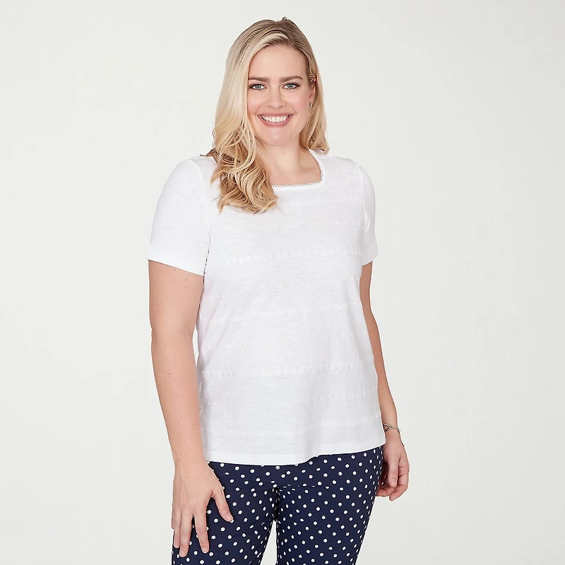 Alfred Dunner Port Side Womens Square Neck Short Sleeve T-Shirt
