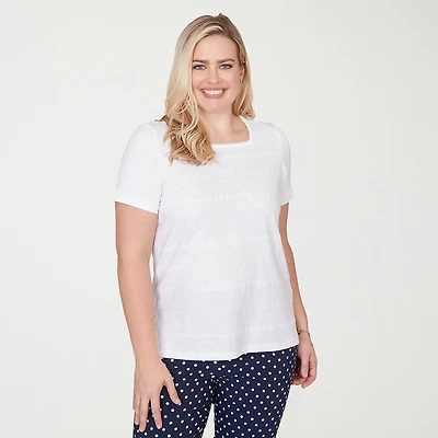Alfred Dunner Port Side Womens Square Neck Short Sleeve T-Shirt