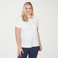Alfred Dunner Port Side Womens Square Neck Short Sleeve T-Shirt