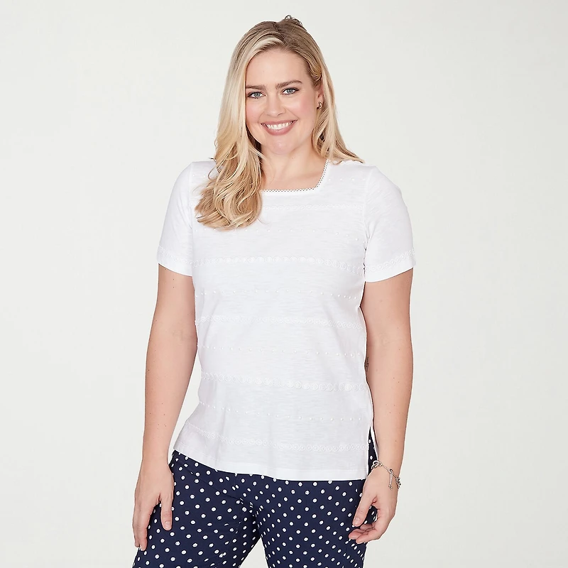 Alfred Dunner Port Side Womens Square Neck Short Sleeve T-Shirt