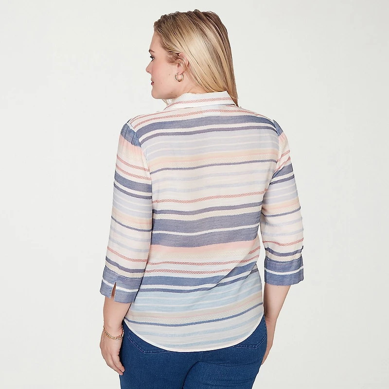 Alfred Dunner Port Side Womens 3/4 Sleeve Blouse