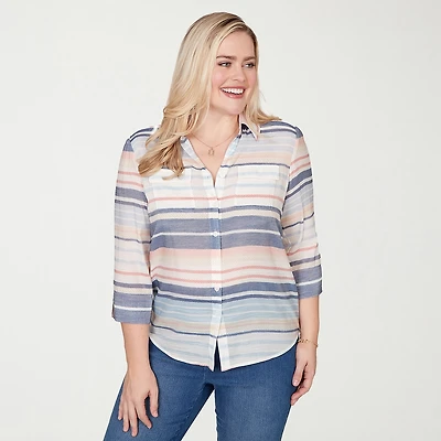 Alfred Dunner Port Side Womens 3/4 Sleeve Blouse