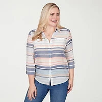 Alfred Dunner Port Side Womens 3/4 Sleeve Blouse