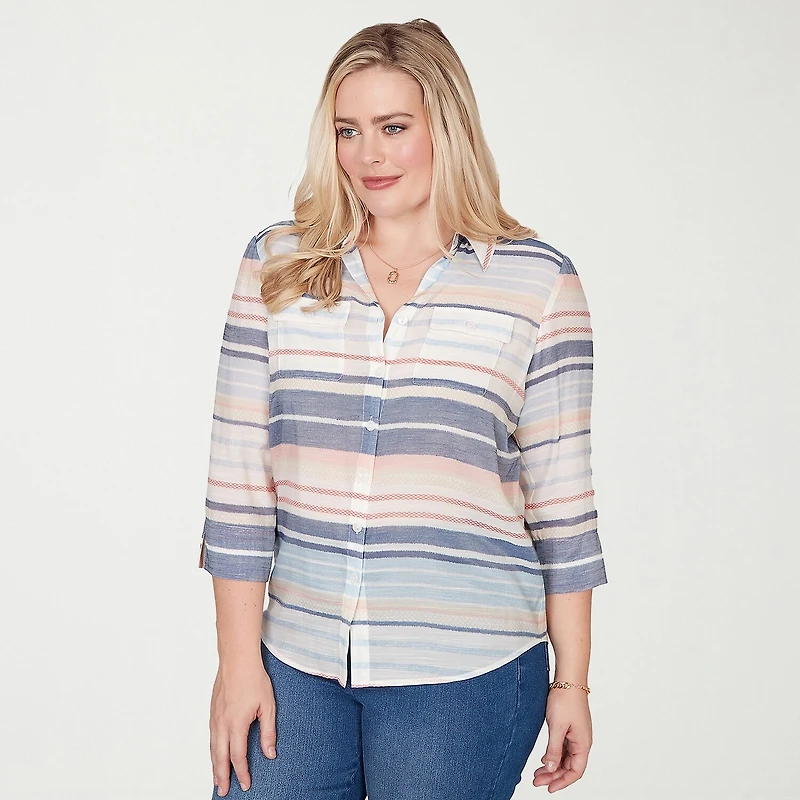 Alfred Dunner Port Side Womens 3/4 Sleeve Blouse