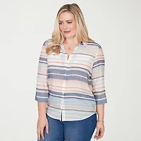 Alfred Dunner Port Side Womens 3/4 Sleeve Blouse