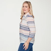 Alfred Dunner Port Side Womens 3/4 Sleeve Blouse