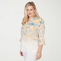 Alfred Dunner Out Of The Blue Womens Split Crew Neck 3/4 Sleeve Blouse