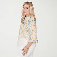 Alfred Dunner Out Of The Blue Womens Split Crew Neck 3/4 Sleeve Blouse