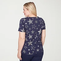Alfred Dunner Lady Liberty Womens Crew Neck Short Sleeve T-Shirt