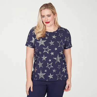 Alfred Dunner Lady Liberty Womens Crew Neck Short Sleeve T-Shirt