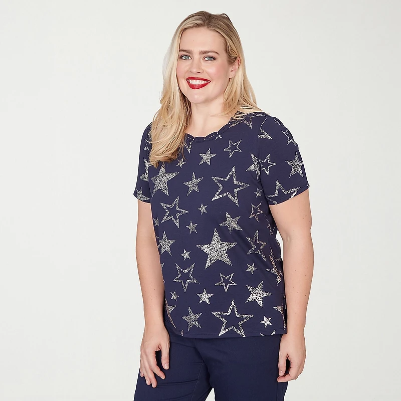 Alfred Dunner Lady Liberty Womens Crew Neck Short Sleeve T-Shirt