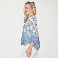 Alfred Dunner Out Of The Blue Womens V Neck 3/4 Sleeve Blouse