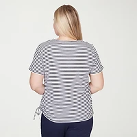 Alfred Dunner Lady Liberty Womens Split Crew Neck Short Sleeve T-Shirt