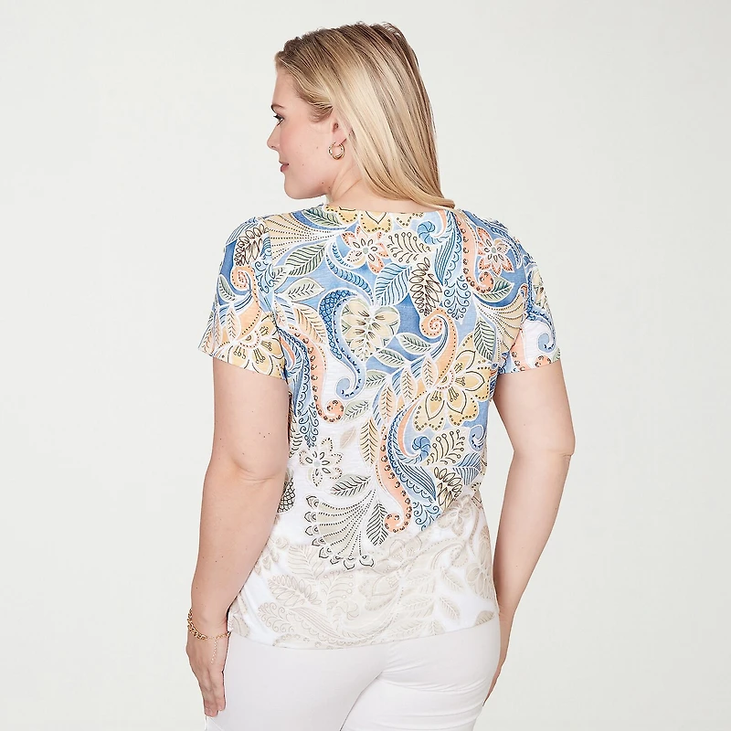 Alfred Dunner Out Of The Blue Womens Crew Neck Short Sleeve T-Shirt