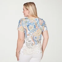 Alfred Dunner Out Of The Blue Womens Crew Neck Short Sleeve T-Shirt