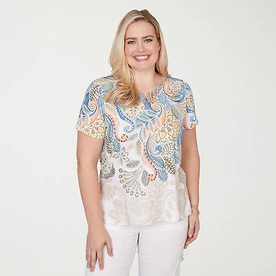 Alfred Dunner Out Of The Blue Womens Crew Neck Short Sleeve T-Shirt